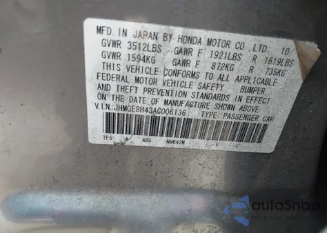 2010 Honda Fit Sport z USA, uszkodzony, nr VIN JHMGE8H43AC006136